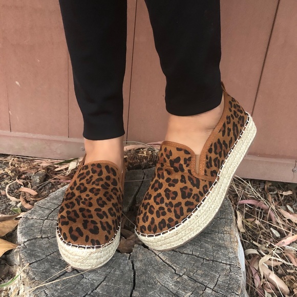 Shoes - Vegan Leopard Animal Print Platform Espadrilles